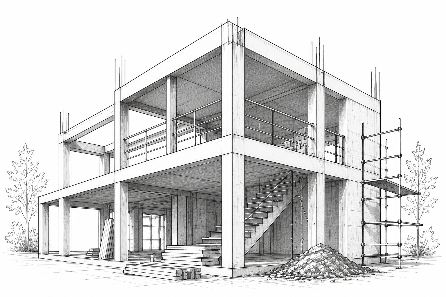 Ilustração de uma estrutura em construção